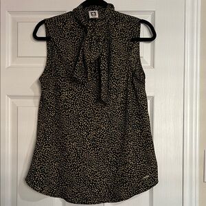 Anne Klein Sleeveless Blouse - Teal/Green with Black and Gold Large